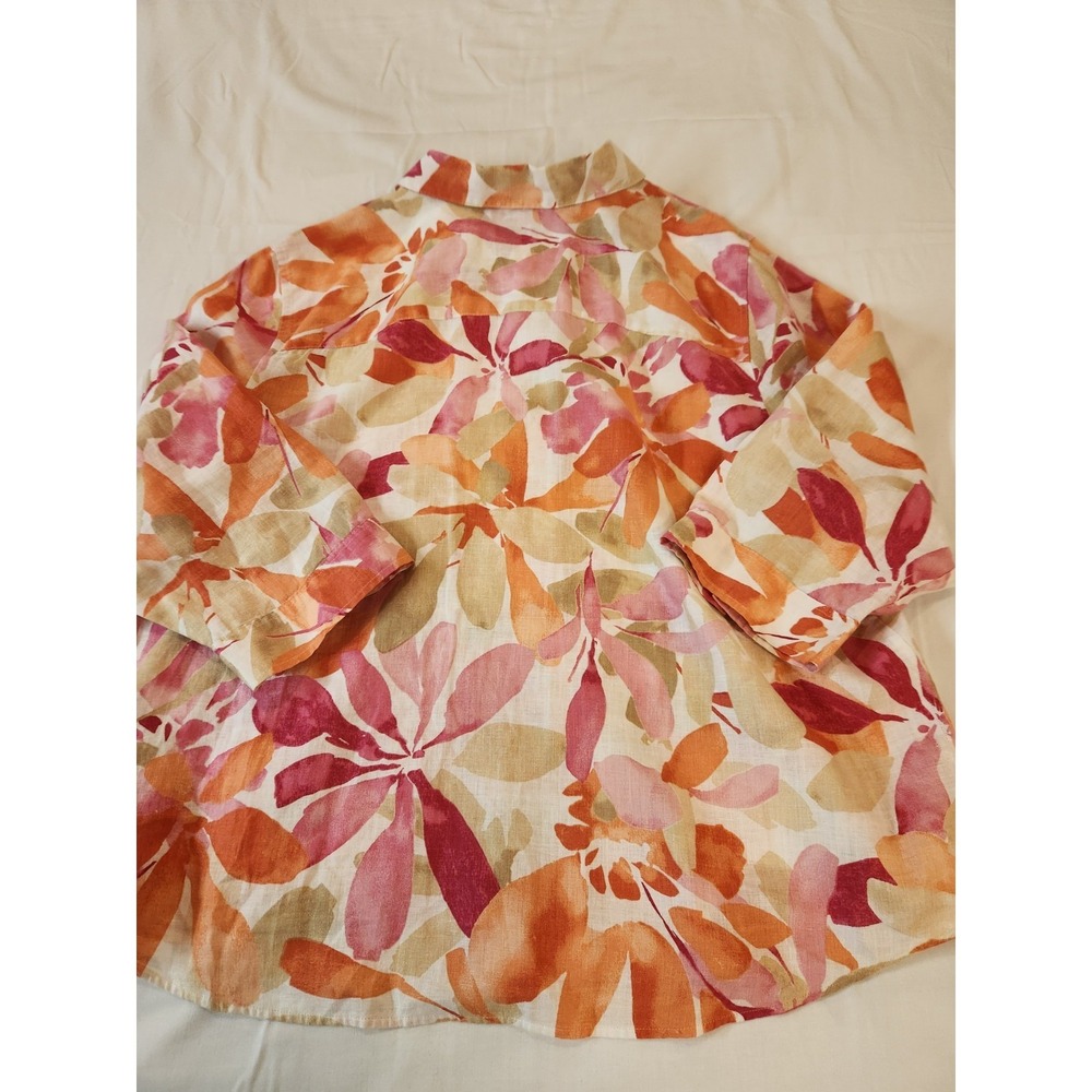 Chico Women's Orange Floral Linen Button-Up Shirt Size 2XL 3/4‎ Sleeve Summer - Picture 11 of 12